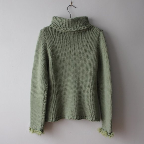 Fun Vintage Green Cowl/Turtleneck Sweater Large - Picture 6 of 8